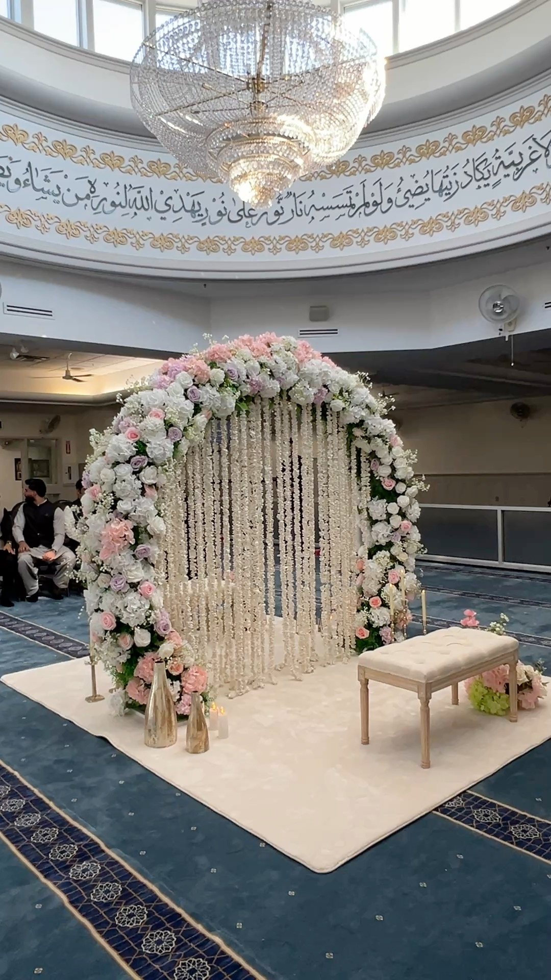 Soft blush and ivory signature floral Nikkah divider by Khwaab Events