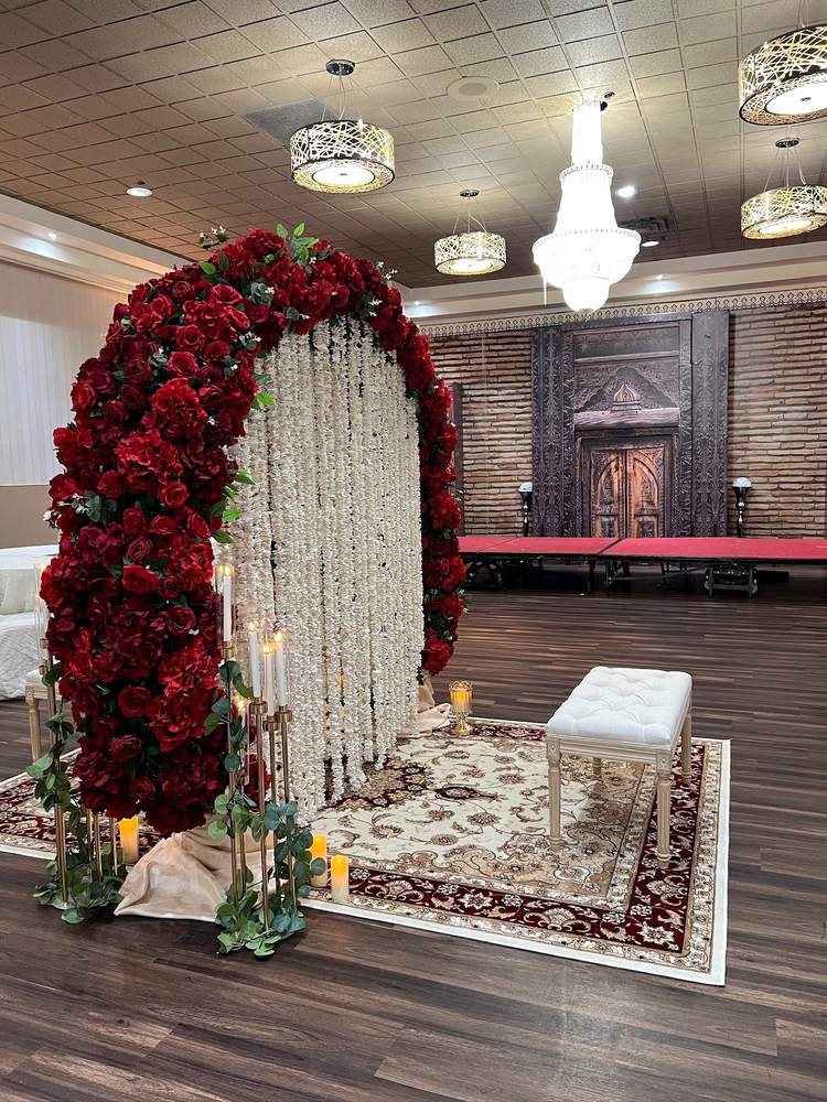 Deep red floral Nikkah divider colour story