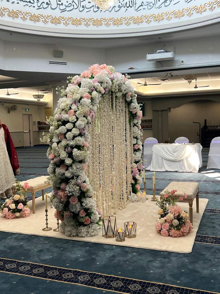 Signature blush and ivory full floral arch Nikkah divider