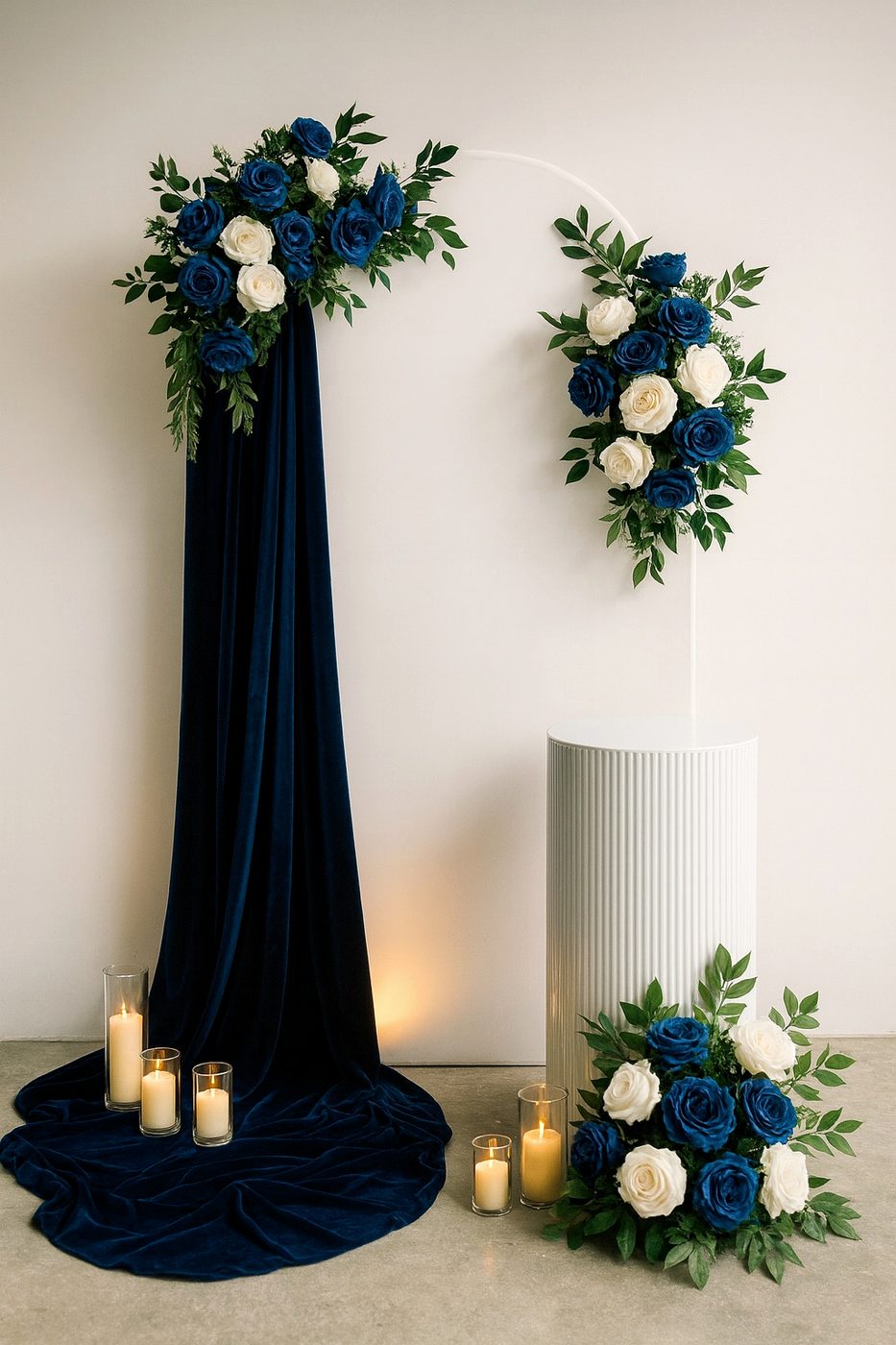 Blue and ivory floral party backdrop